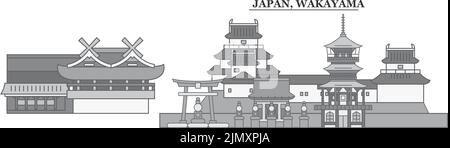 Japan, Wakayama city skyline isolated vector illustration, icons Stock Vector
