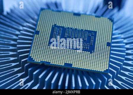 Processor on a computer, software elements, macro photo, close-up. Stock Photo