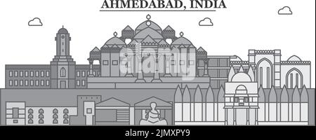 India, Ahmedabad city skyline isolated vector illustration, icons Stock Vector