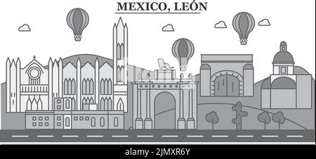 Mexico, Leon city skyline isolated vector illustration, icons Stock Vector