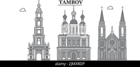 Russia, Tambov city skyline isolated vector illustration, icons Stock Vector