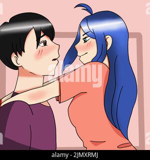 love couple boy and girl anime illustration Stock Vector