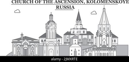Russia, Kolomenskoye, Church Of The Ascension city skyline isolated vector illustration, icons Stock Vector