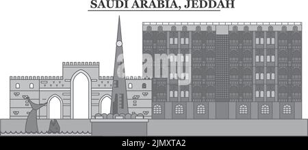 Saudi Arabia, Jeddah city skyline isolated vector illustration, icons Stock Vector