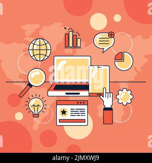 research concept with devices icons Stock Vector