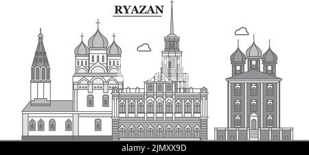 Russia, Ryazan city skyline isolated vector illustration, icons Stock Vector