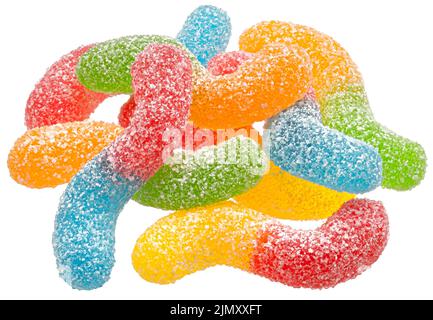 Sour gummy worms isolated on white background Stock Photo