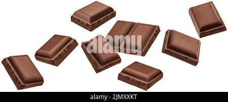 Milk chocolate pieces isolated on white background Stock Photo