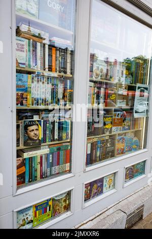 Lublin, Poland - June 05, 2022: Showcase of a bookstore with a book in the center 'Zelensky. Biography' Stock Photo