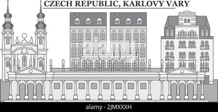 Czech Republic, Karlovy Vary city skyline isolated vector illustration, icons Stock Vector