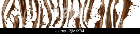 Chocolate splashes and waves isolated on white background Stock Photo