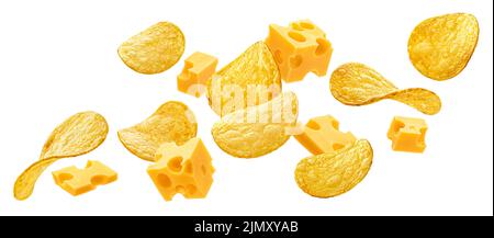 Potato chips with cheese isolated on white background Stock Photo