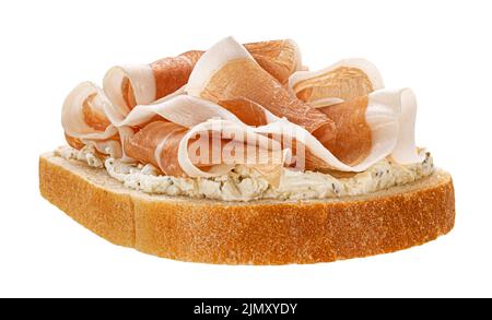 Toast with prosciutto isolated on white Stock Photo