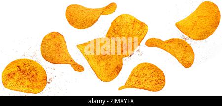 Spicy potato chips isolated on white background Stock Photo