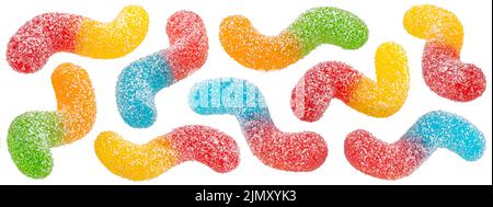 Sour gummy worms isolated on white background, full depth of field Stock Photo