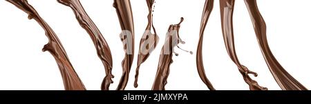Chocolate splashes and waves isolated on white background Stock Photo