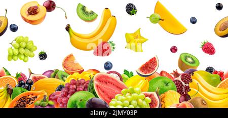 Falling fruits and berries, seamless pattern made of food ingredients Stock Photo