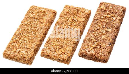 Cereal granola bars isolated on white background Stock Photo
