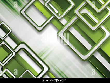 Bright green geometric technology background with squares. Vector design Stock Vector