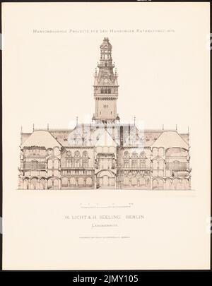 Seeling Heinrich (1852-1932), excellent projects for the Hamburg town hall building in 1876 (1876-1876): Longitudinal section. Light pressure on paper, 45.1 x 35.1 cm (including scan edges) Stock Photo