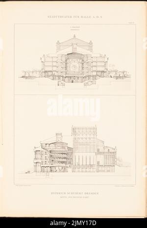Schubert Heinrich, collective folder of excellent competitive designs, city theater for Halle/Saale, H. 9, Berlin 1885 (1885-1885): Project I, cross-sections. Light pressure on paper, 48.6 x 32.9 cm (including scan edges) Stock Photo