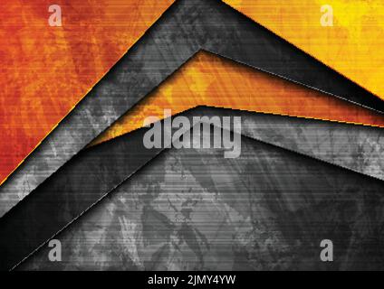Grunge tech material contrast orange and dark grey corporate texture background. Vector illustration Stock Vector