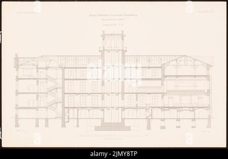 Eggert Hermann (1844-1920), Physical Institute. (From: Kaiser-Wilhelms-Universität, Strasbourg. I. The Physical Institute, Berlin 1884.) (1884-1884): Longitudinal section A B. stitch on paper, 29.8 x 45.9 cm (incl. Scan edges) Stock Photo