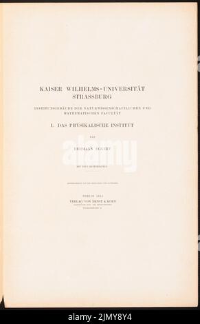 Eggert Hermann (1844-1920), title page. (From: Kaiser-Wilhelms-Universität, Strasbourg. I. The Physical Institute, Berlin 1884.) (1884-1884): Title. Stitch on paper, 46 x 29.7 cm (including scan edges) Stock Photo