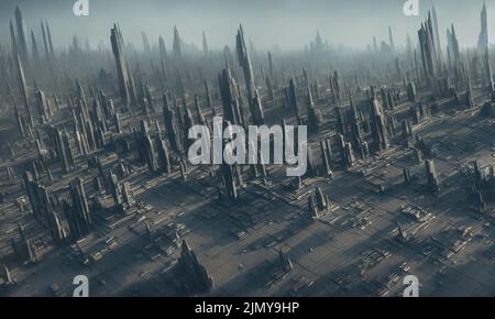 Brutal city of an alien civilization. Entire surface of the planet is ...