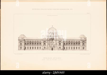 Bühlmann Joseph (1844-1921), parliamentary building for the German Reichstag in Berlin in 1882. (From: Collective folder of excellent competitive designs H. 6, ed. , 4 x 46.5 cm (including scan edges) Stock Photo