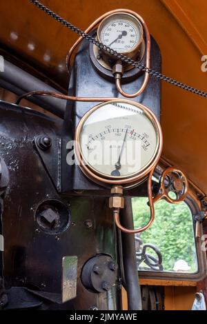 East Grinstead, West Sussex, UK - July 13 2022 : Interior view of locomotive 80151 in East Grinstead on July 13, 2022 Stock Photo