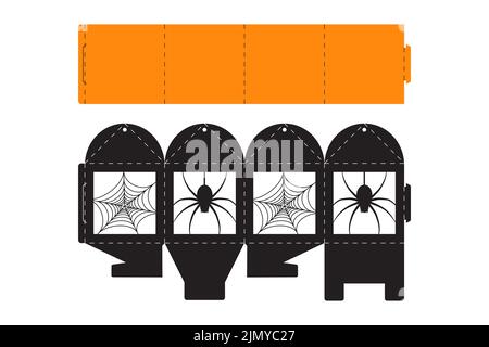 Happy Halloween treat box. Gift party favor box for sweets, candies, small presents, bakery. Simple packaging die cut template for laser cut, great de Stock Vector