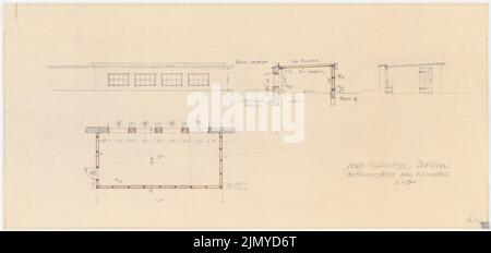 Böhmer Franz (1907-1943), Villa Joachim von Ribbentrop in Berlin-Dahlem. Conversion (1938-1938): chicken coop: 2 views, cut, floor plan 1:50. Light break watercolored on paper, 30.6 x 65 cm (including scan edges) Stock Photo