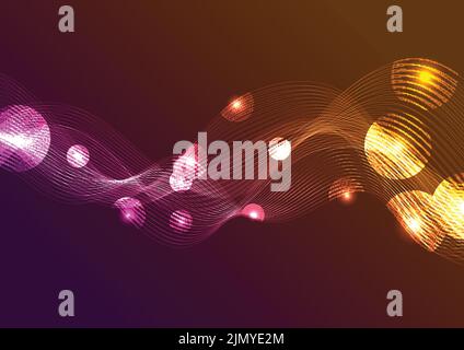 Orange purple glowing curved lines waves background. Vector design Stock Vector