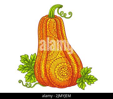 Vector illustration. Bright Halloween pumpkins in mandala style with detailed patterns Stock Vector