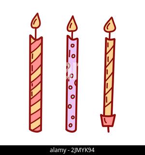 Birthday cake candles with burning flames. Flat vector illustration Stock Vector