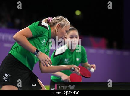 Wales' Charlotte Carey and Anna Hursey in the Women's Doubles Bronze Medal Match at The NEC on day eleven of the 2022 Commonwealth Games in Birmingham. Picture date: Monday August 8, 2022. Stock Photo