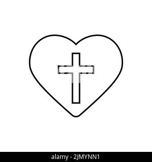 Christian cross icon in the heart inside. Black christian cross sign ...