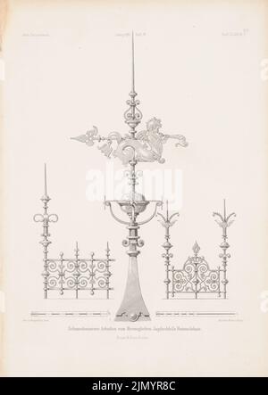 Ihne & Stegmüller (1878-1888), wrought iron work from the hunting lodge, Hummelshain. (From: Architectural sketchbook, H. 169/4, 1881.) (1881-1881): Details. Pressure on paper, 38.7 x 27.4 cm (including scan edges) Stock Photo