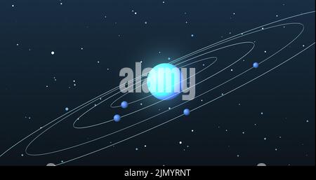 Generic solar system. Planets orbiting a blue star. Cartoon style background. 3D illustration Stock Photo