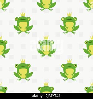 Seamless cartoon Prince Frog pattern. Vector background for kids Stock Vector
