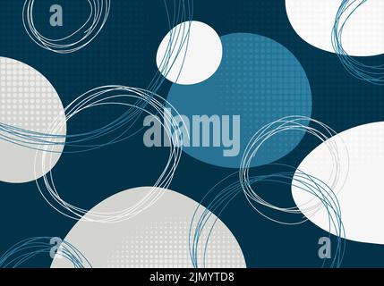 Abstract blue and white harmony circle style with dots halftone pattern. Overlapping artwork with hand drawing background. Vector Stock Vector