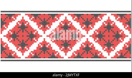 Vector seamless cross-stitched old ornament Ukraine. Embroidered good like old handmade cross-stitch ethnic Ukraine pattern. Ukrainian towel with Stock Vector