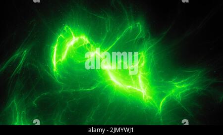 Green glowing high energy plasma energy field in space, computer generated abstract background, 3D rendering Stock Photo