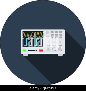 Oscilloscope Icon. Flat Circle Stencil Design With Long Shadow. Vector Illustration. Stock Vector