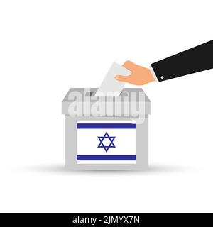 Israeli voting concept. Hand putting paper in the ballot box. Isolated vector illustration. Stock Vector