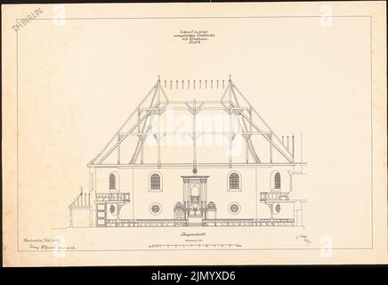 Böhmer Franz (1907-1943), Evangelical village church with rectory (07.1927): longitudinal section 1:50. Ink on cardboard, 68.8 x 100 cm (including scan edges) Stock Photo