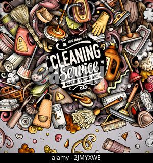 Cleaning vector doodles funny frame. Stock Vector