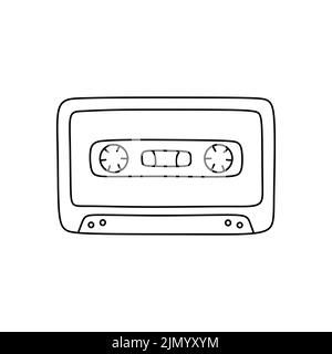 Retro cassette tape isolated on white background. Vector hand-drawn illustration in doodle style. Compact audio cassette, analogue mixtape. Stock Vector