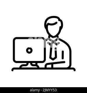 Working man black line icon. Routine. Pictogram for web page. Stock Vector